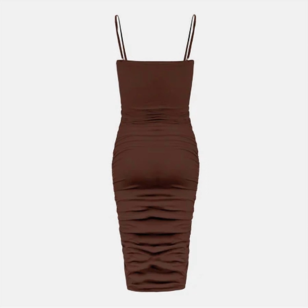 OW Collection Ezra Ruched Maxi Dress | Chocolate Brown | Size S - Picture 4 of 13